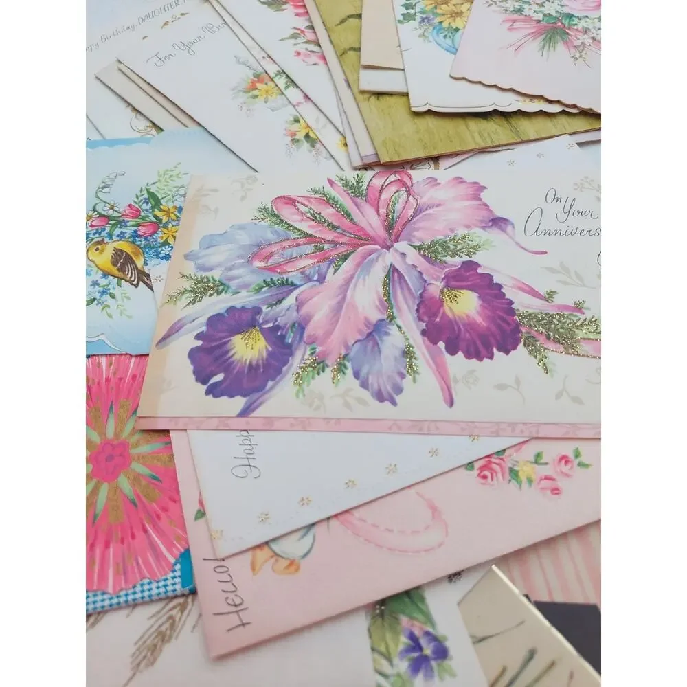 52 Vintage Ephemera Greeting Cards Grannycore Floral Lot Junk Journal Crafts